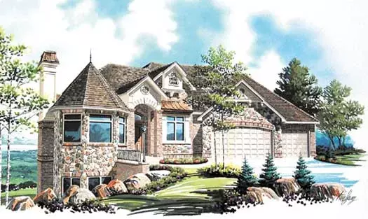 European house plans 53-217 - front exterior, 3,052 sq ft, 2 bed, 2 bath house plans | Monster House Plans