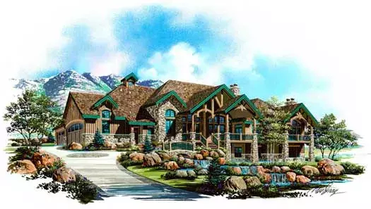 Mountain Rustic house plans 53-221 - front exterior, 3,102 sq ft, 2 bed, 2 bath house plans | Monster House Plans