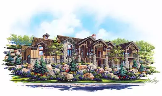 Mountain Rustic house plans 53-222 - front exterior, 3,102 sq ft, 2 bed, 2 bath house plans | Monster House Plans