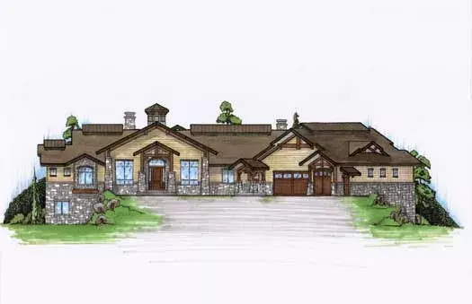 Mountain Rustic house plans 53-227 - front exterior, 3,316 sq ft, 2 bed, 2 bath house plans | Monster House Plans