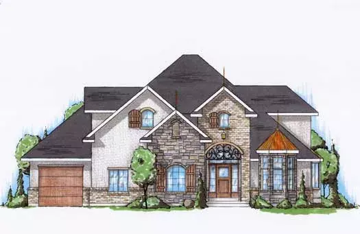 European house plans 53-254 - front exterior, 2,834 sq ft, 4 bed, 3 bath house plans | Monster House Plans
