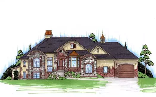 European house plans 53-257 - front exterior, 2,460 sq ft, 3 bed, 2 bath house plans | Monster House Plans