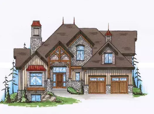 Mountain Rustic house plans 53-263 - front exterior, 3,042 sq ft, 2 bed, 2 bath house plans | Monster House Plans