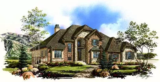European house plans 53-266 - front exterior, 3,121 sq ft, 3 bed, 2 bath house plans | Monster House Plans