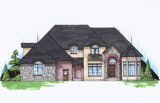 European house plans 53-286 - front exterior, 3,526 sq ft, 3 bed, 2 bath house plans | Monster House Plans