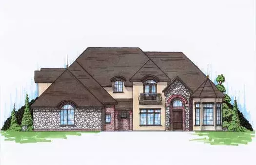 European house plans 53-287 - front exterior, 3,648 sq ft, 4 bed, 3 bath house plans | Monster House Plans