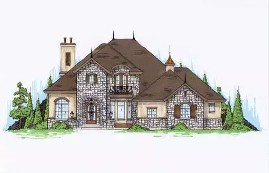 European house plans 53-288 - front exterior, 3,655 sq ft, 4 bed, 2 bath house plans | Monster House Plans