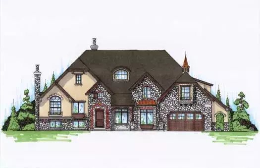 European house plans 53-294 - front exterior, 3,766 sq ft, 4 bed, 3 bath house plans | Monster House Plans