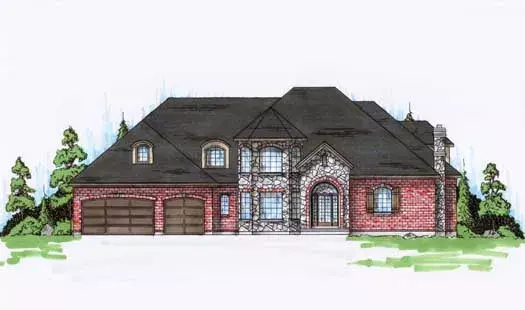 European house plans 53-314 - front exterior, 4,339 sq ft, 4 bed, 3 bath house plans | Monster House Plans