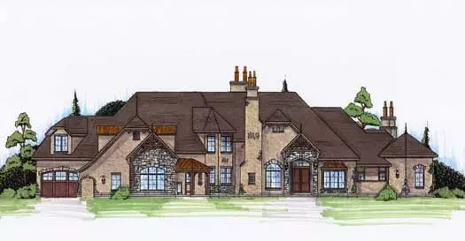 French Country house plans 53-335 - front exterior, 5,617 sq ft, 5 bed, 3 bath house plans | Monster House Plans