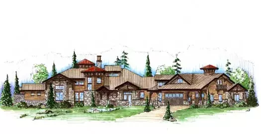 Mountain Rustic house plans 53-336 - front exterior, 5,683 sq ft, 4 bed, 3 bath house plans | Monster House Plans