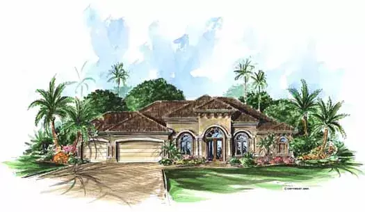 Mediterranean house plans 55-104 - front exterior, 2,566 sq ft, 3 bed, 3 bath house plans | Monster House Plans