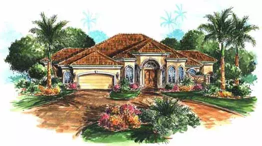 Mediterranean house plans 55-108 - front exterior, 3,091 sq ft, 3 bed, 3 bath house plans | Monster House Plans