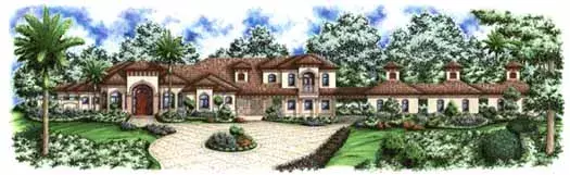 Mediterranean house plans 55-120 - front exterior, 2,978 sq ft, 3 bed, 5 bath house plans | Monster House Plans