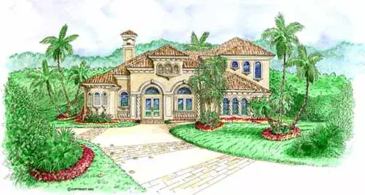Mediterranean house plans 55-127 - front exterior, 3,810 sq ft, 3 bed, 3 bath house plans | Monster House Plans