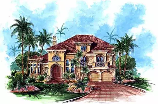 Mediterranean house plans 55-129 - front exterior, 3,920 sq ft, 4 bed, 4 bath house plans | Monster House Plans