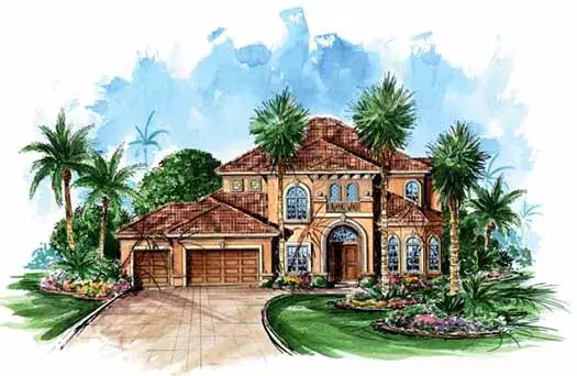 Mediterranean house plans 55-131 - front exterior, 4,098 sq ft, 4 bed, 3 bath house plans | Monster House Plans