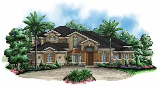 French Country house plans 55-144 - front exterior, 4,599 sq ft, 3 bed, 3 bath house plans | Monster House Plans