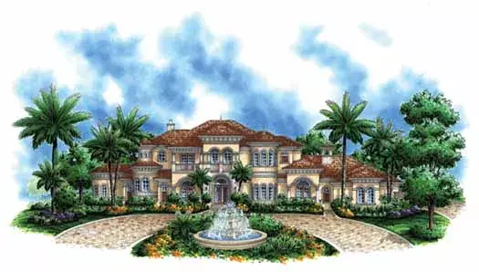 Mediterranean house plans 55-164 - front exterior, 6,295 sq ft, 4 bed, 7 bath house plans | Monster House Plans