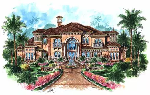 Mediterranean house plans 55-169 - front exterior, 6,780 sq ft, 5 bed, 5 bath house plans | Monster House Plans