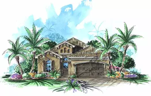 Mediterranean house plans 55-181 - front exterior, 1,758 sq ft, 3 bed, 2 bath house plans | Monster House Plans