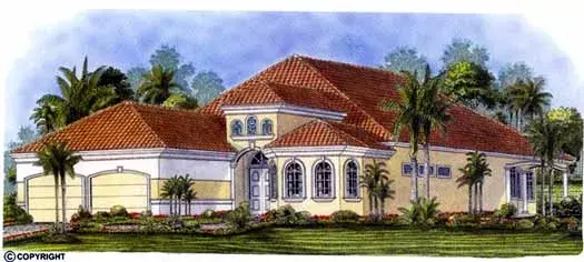 Spanish house plans 55-195 - front exterior, 2,919 sq ft, 3 bed, 3 bath house plans | Monster House Plans