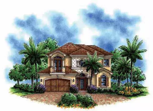 Italian house plans 55-206 - front exterior, 3,012 sq ft, 4 bed, 4 bath house plans | Monster House Plans