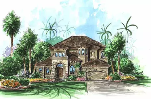 Mediterranean house plans 55-208 - front exterior, 3,038 sq ft, 3 bed, 4 bath house plans | Monster House Plans