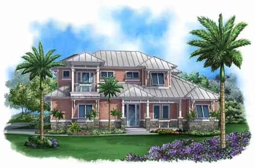 Coastal house plans 55-212 - front exterior, 3,451 sq ft, 4 bed, 4 bath house plans | Monster House Plans