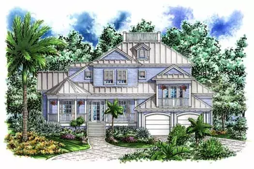 Coastal house plans 55-215 - front exterior, 3,645 sq ft, 4 bed, 3 bath house plans | Monster House Plans