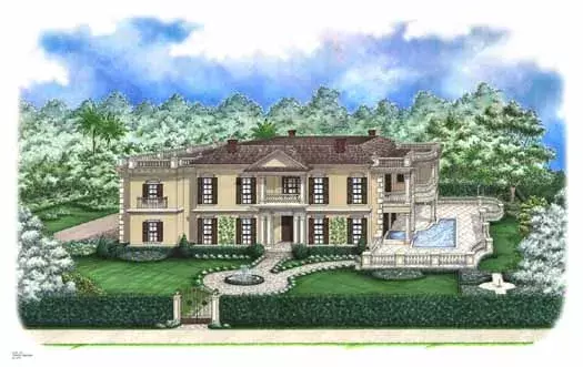 European house plans 55-217 - front exterior, 4,143 sq ft, 3 bed, 3 bath house plans | Monster House Plans