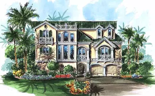 Coastal house plans 55-224 - front exterior, 4,118 sq ft, 5 bed, 4 bath house plans | Monster House Plans