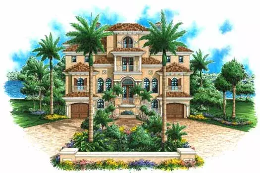 Mediterranean house plans 55-226 - front exterior, 6,137 sq ft, 4 bed, 5 bath house plans | Monster House Plans