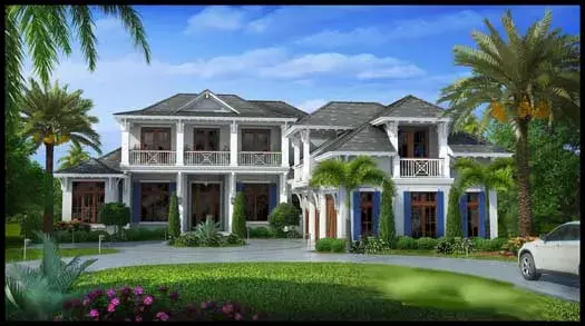 Coastal house plans 55-238 - front exterior, 7,592 sq ft, 6 bed, 6 bath house plans | Monster House Plans