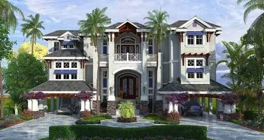 Coastal house plans 55-242 - front exterior, 6,189 sq ft, 4 bed, 4 bath house plans | Monster House Plans