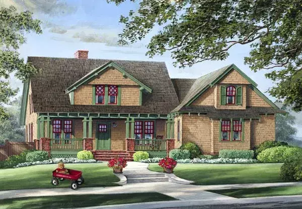 Bungalow house plans 57-129 - front exterior, 2,012 sq ft, 4 bed, 3 bath house plans | Monster House Plans