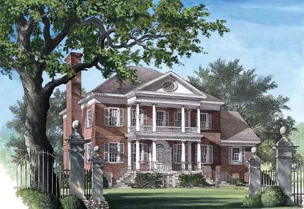 Southern Colonial house plans 57-147 - front exterior, 4,465 sq ft, 5 bed, 4 bath house plans | Monster House Plans