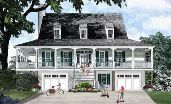 Coastal house plans 57-183 - front exterior, 2,282 sq ft, 3 bed, 2 bath house plans | Monster House Plans