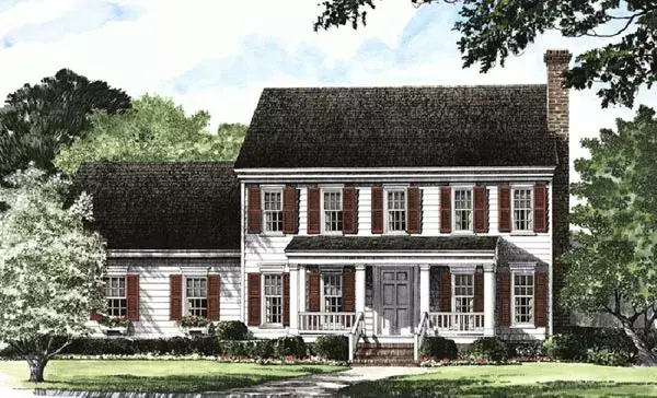 Early American house plans 57-191 - front exterior, 2,106 sq ft, 3 bed, 2 bath house plans | Monster House Plans