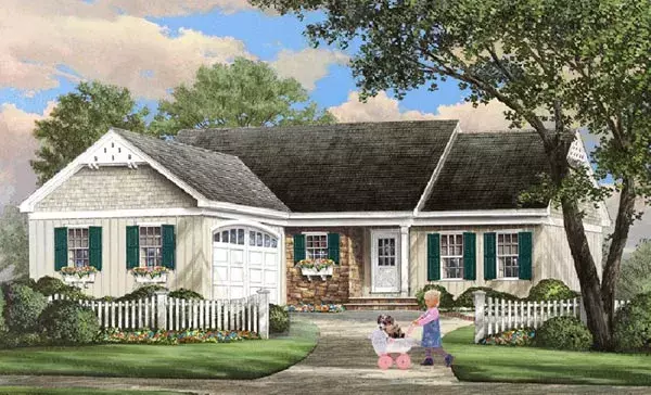 Cottage house plans 57-193 - front exterior, 1,445 sq ft, 3 bed, 2 bath house plans | Monster House Plans