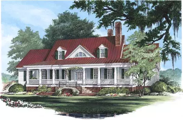 Southern Colonial house plans 57-202 - front exterior, 4,227 sq ft, 4 bed, 3 bath house plans | Monster House Plans