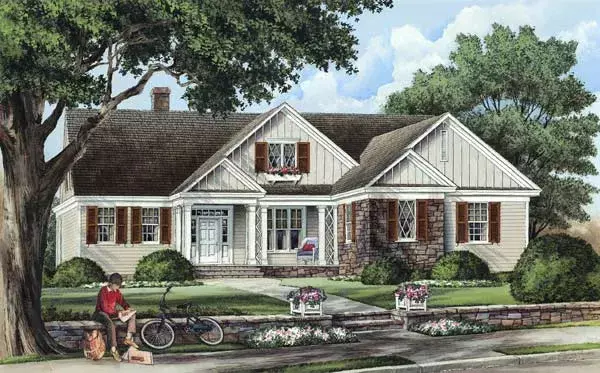 Cottage house plans 57-225 - front exterior, 1,990 sq ft, 3 bed, 2 bath house plans | Monster House Plans