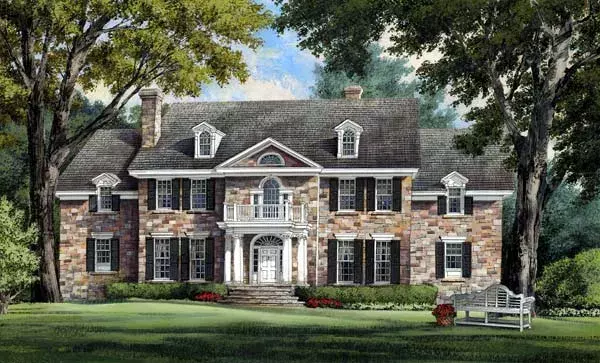 Southern Colonial house plans 57-265 - front exterior, 5,380 sq ft, 4 bed, 5 bath house plans | Monster House Plans