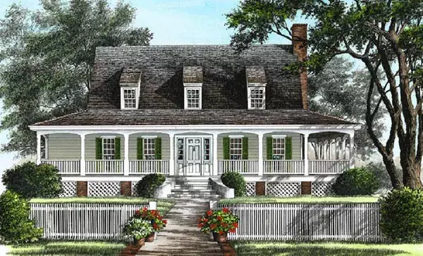 Southern house plans 57-275 - front exterior, 1,909 sq ft, 3 bed, 2 bath house plans | Monster House Plans