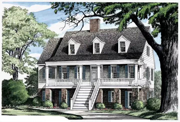 Coastal house plans 57-319 - front exterior, 2,071 sq ft, 4 bed, 3 bath house plans | Monster House Plans