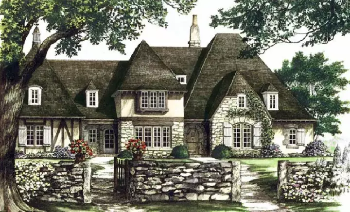 English Country house plans 57-320 - front exterior, 3,741 sq ft, 4 bed, 3 bath house plans | Monster House Plans
