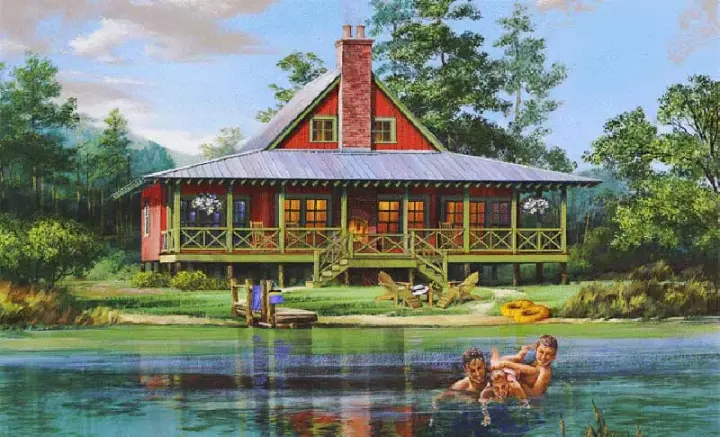 Cottage house plans 57-328 - front exterior, 1,727 sq ft, 2 bed, 2 bath house plans | Monster House Plans