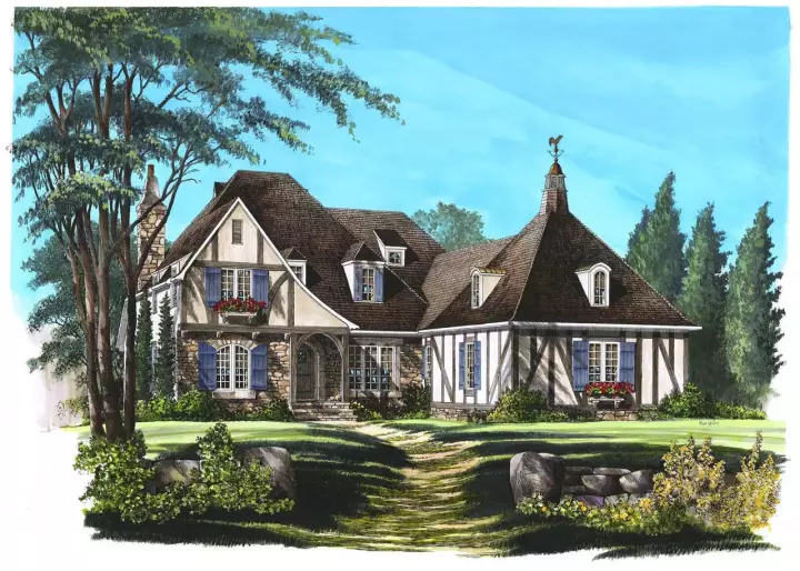 Tudor house plans 57-334 - front exterior, 3,207 sq ft, 4 bed, 4 bath house plans | Monster House Plans