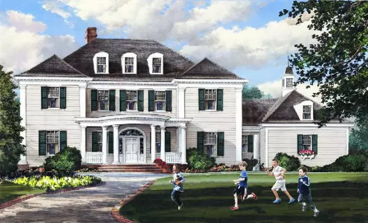 French Country house plans 57-348 - front exterior, 4,527 sq ft, 4 bed, 4 bath house plans | Monster House Plans