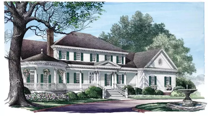 Greek Revival house plans 57-355 - front exterior, 3,728 sq ft, 4 bed, 3 bath house plans | Monster House Plans